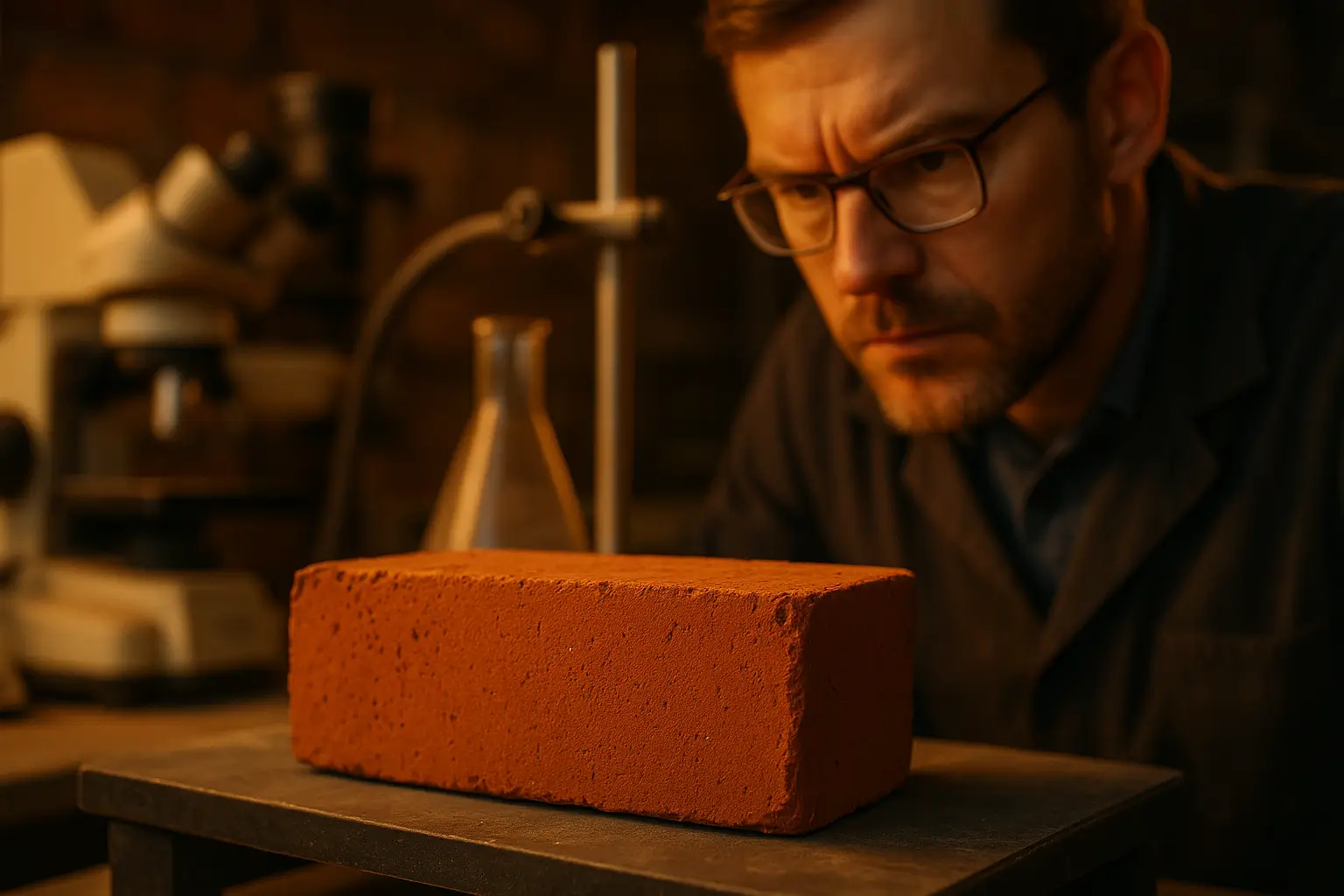 кирпич рядом с лабораторным оборудованием