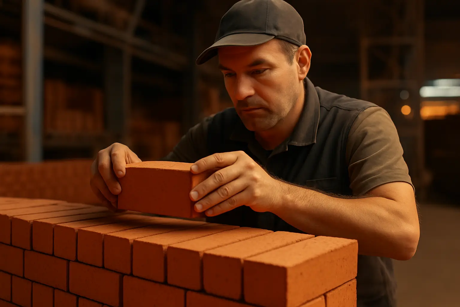 укладка керамических кирпичей в стопку