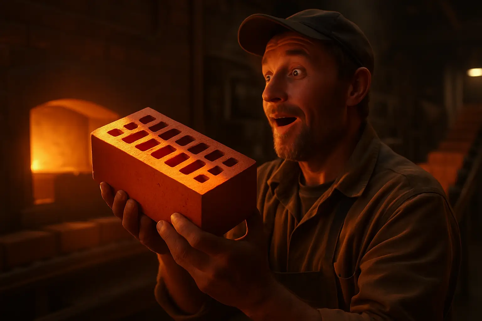 кирпич подсвеченный тёплым светом у печи